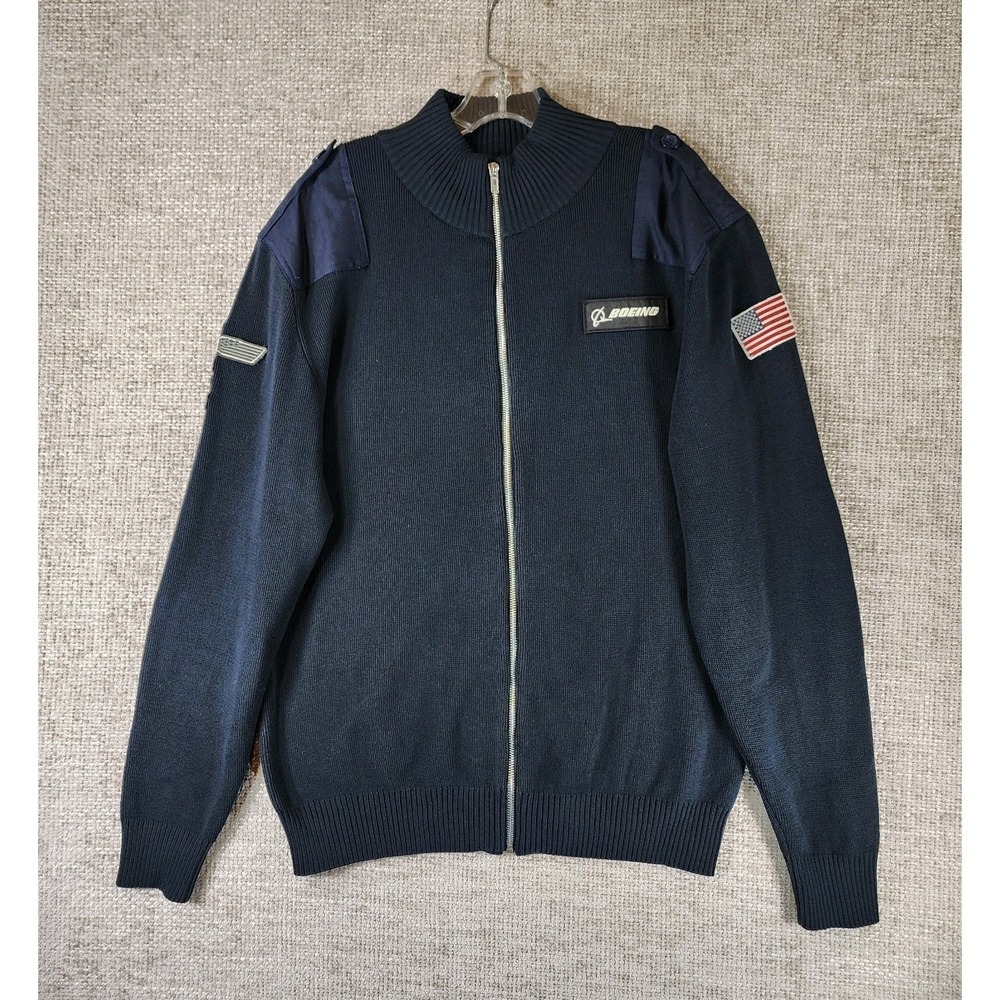 Red Canoe Boeing Flight Cardigan Full Zip Mens XL Navy Blue 100% Cotton EUC